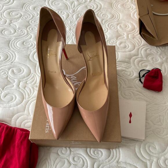Authentic Christian Louboutin Nude 100mm Iriza Patent Leather Heels size 12 - Picture 1 of 8